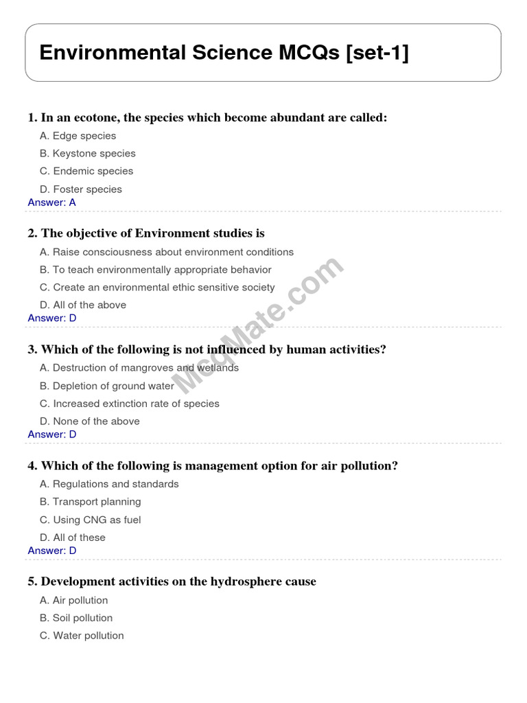 Environmental Science MCQs Overview | PDF | Soil | Agriculture