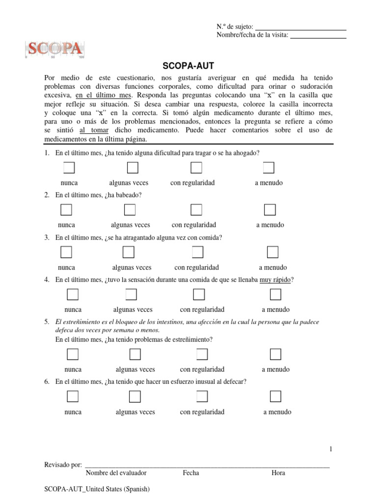 SCOPA AUT US Span | PDF | Micción | Estreñimiento