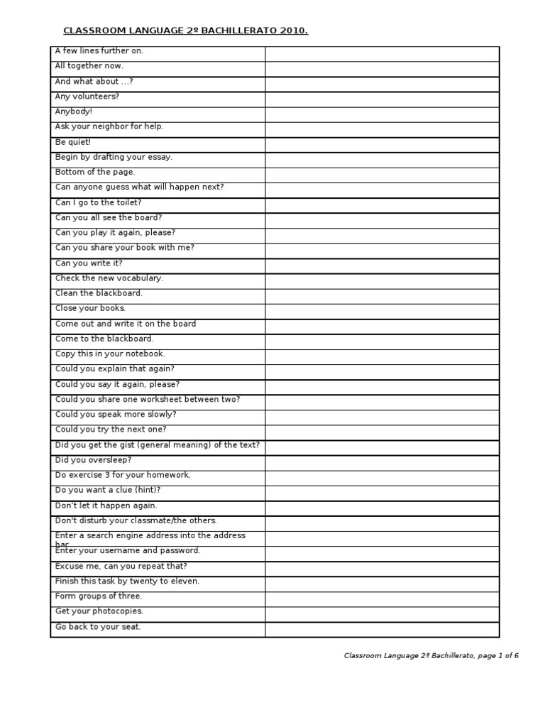 Essential Classroom Phrases for Students | PDF