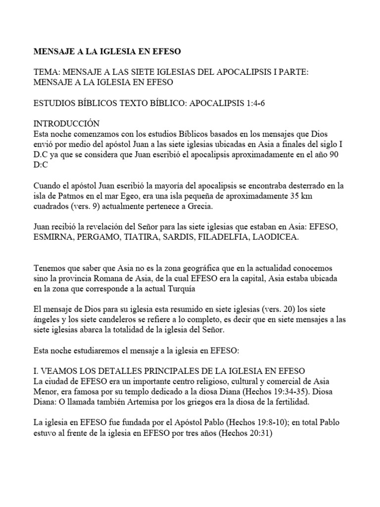 Mensaje A La Iglesia en Efeso | PDF | Libro de revelación | Iglesia ...