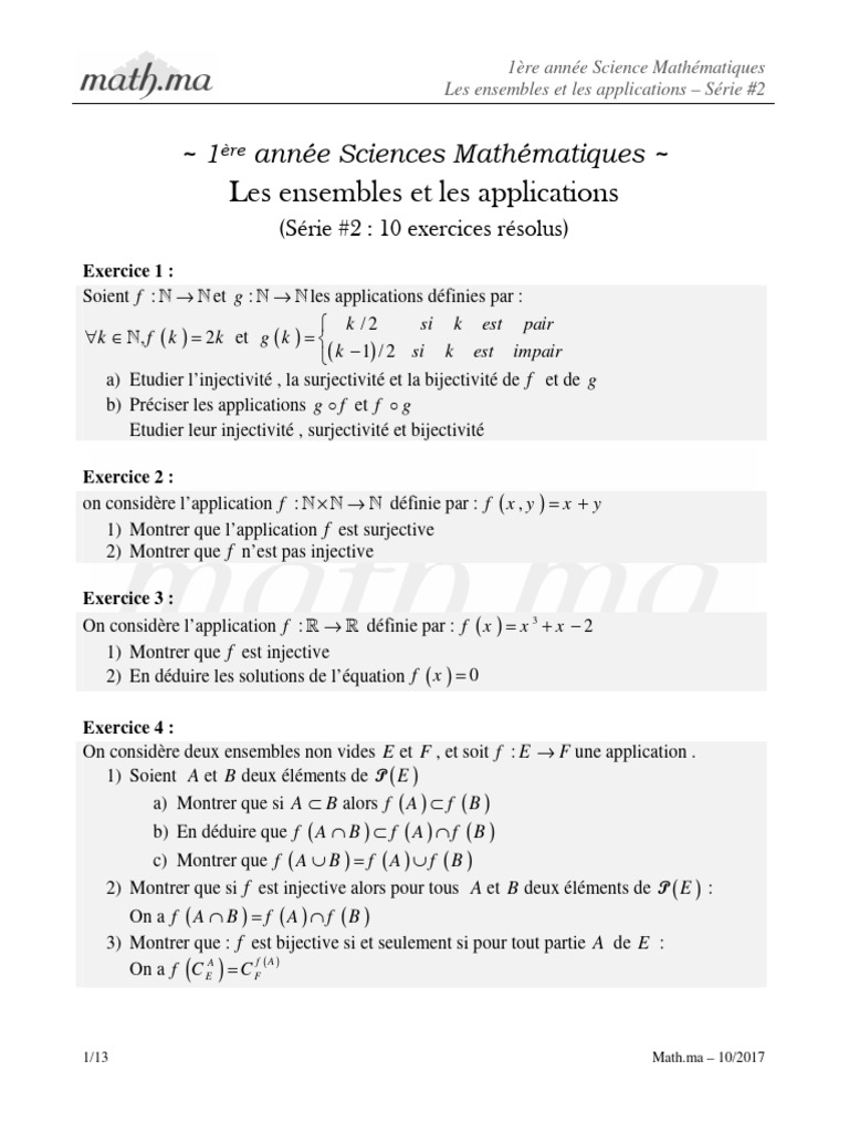 Applications Mathématiques : Injectivité et Surjectivité | PDF ...