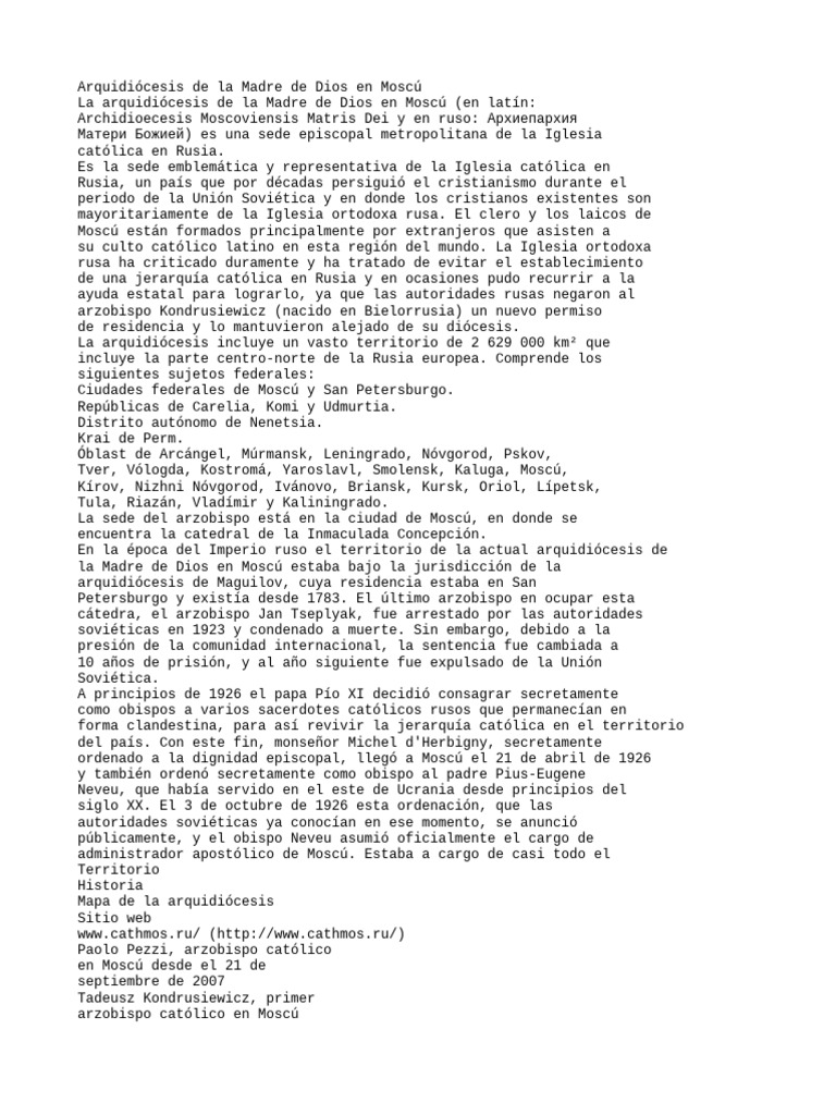 Arquidiócesis de La Madre de Dios en Moscú | PDF | obispo ...