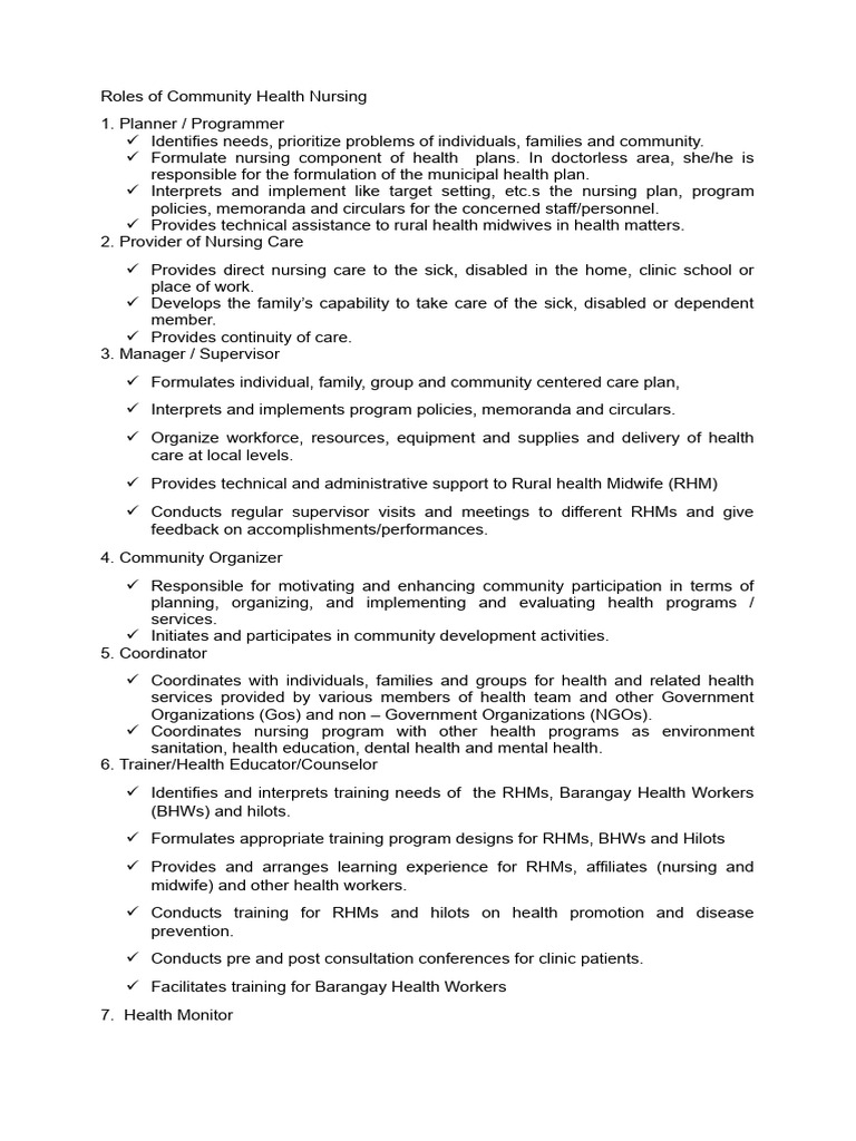 Community Health Nurse Roles Explained | PDF | Nursing | Health ...