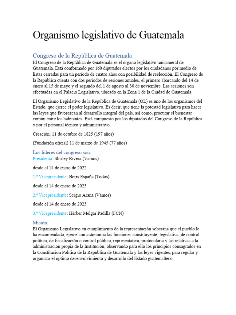 Organismo legislativo de Guatemala PDF Gobierno Gobernancia