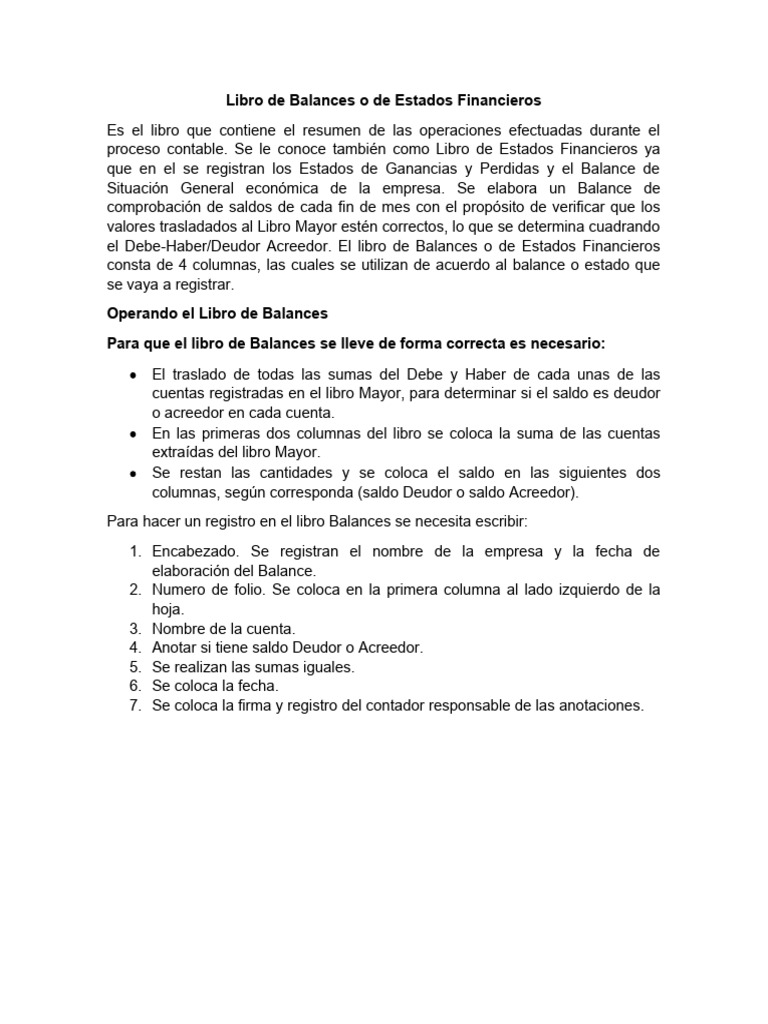 Libro de Balances o de Estados Financieros | PDF