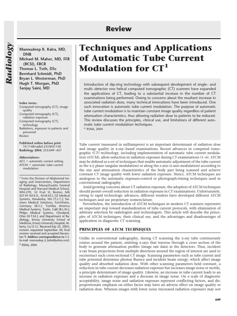Techniques and Applications of Automatic Tube Current Modulation For CT