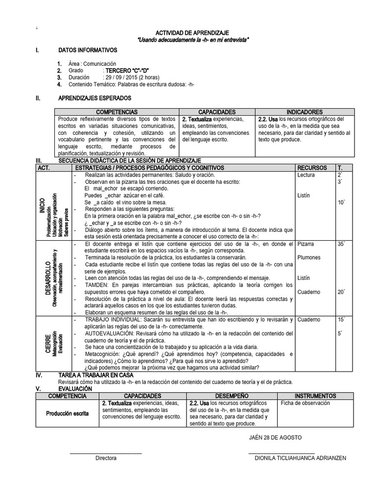 8 Uso de La H 3 PDF Aprendizaje Evaluación