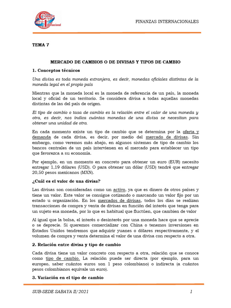 Mercado de Divisas y Tipos de Cambio | PDF | Tipo de cambio | Moneda