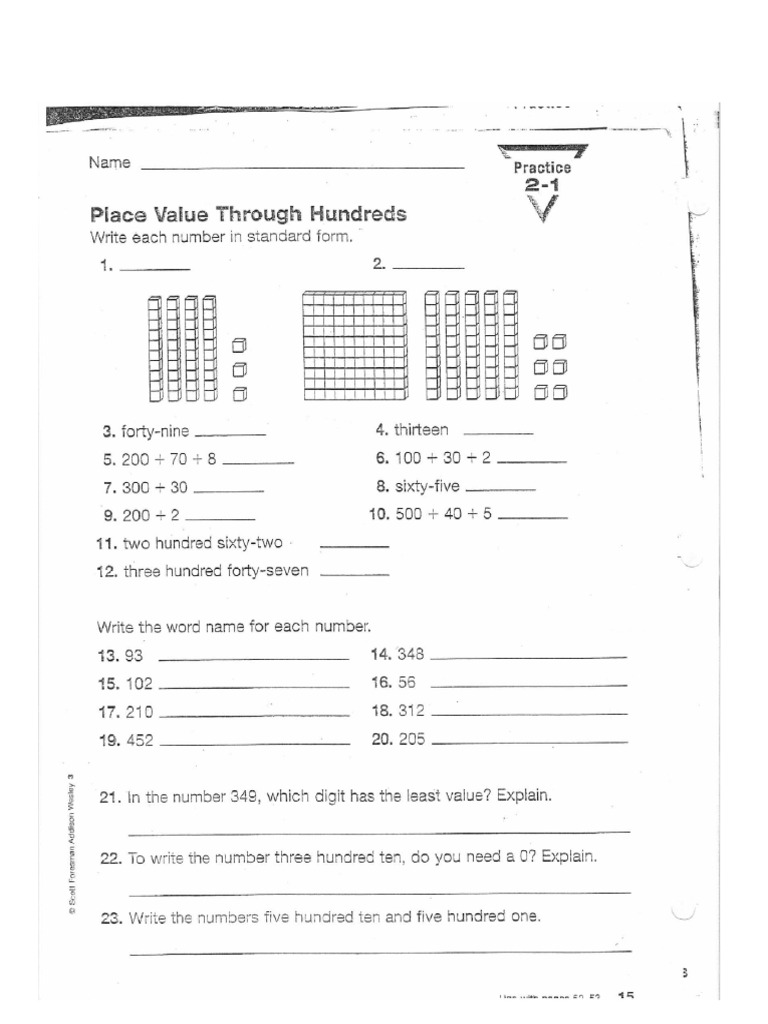 Place Value Worksheets PDF