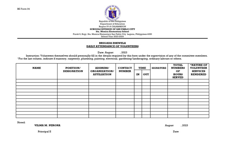 Attendance Brigada Eskwela 2023 | PDF