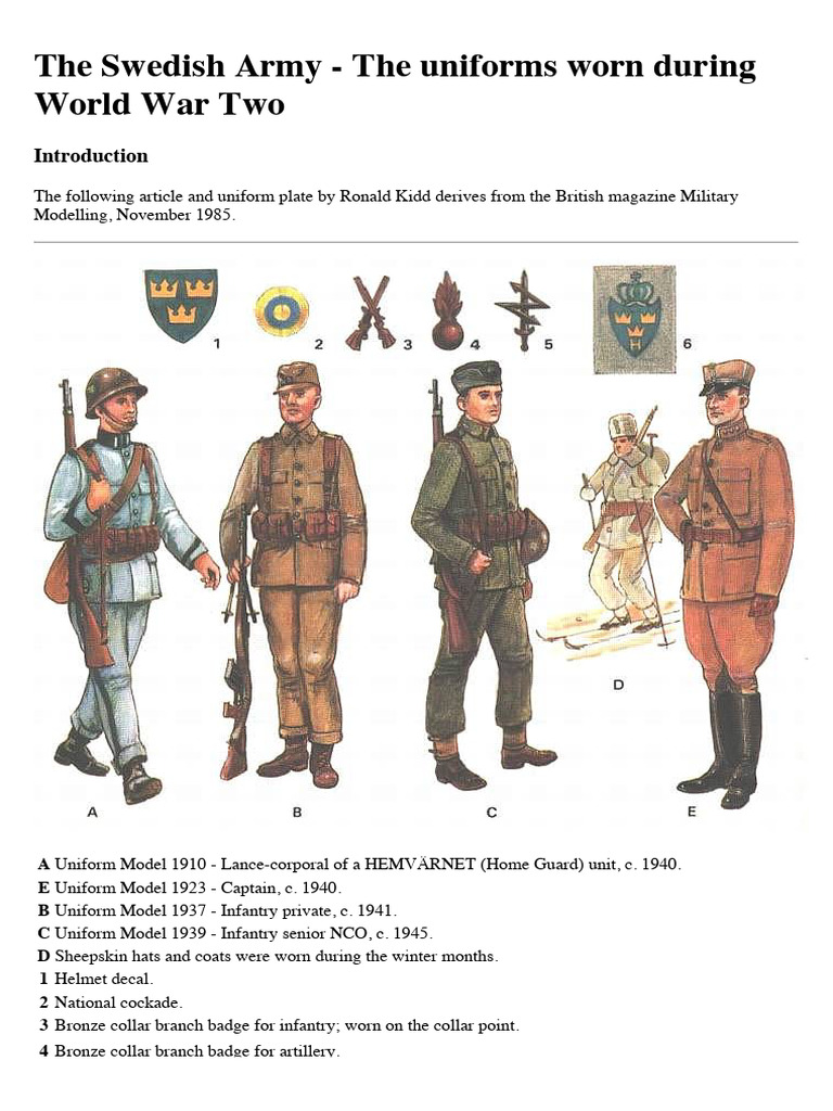 The Swedish Army The Uniforms Worn During World War Two | PDF