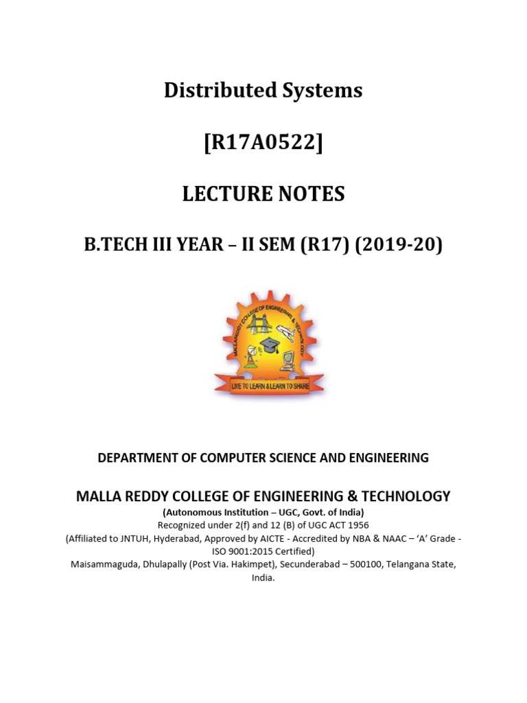 Distributed Systems Lecture Notes | PDF