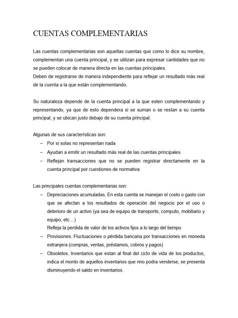 Cuentas Complementarias en Contabilidad | PDF | Business | Dinero
