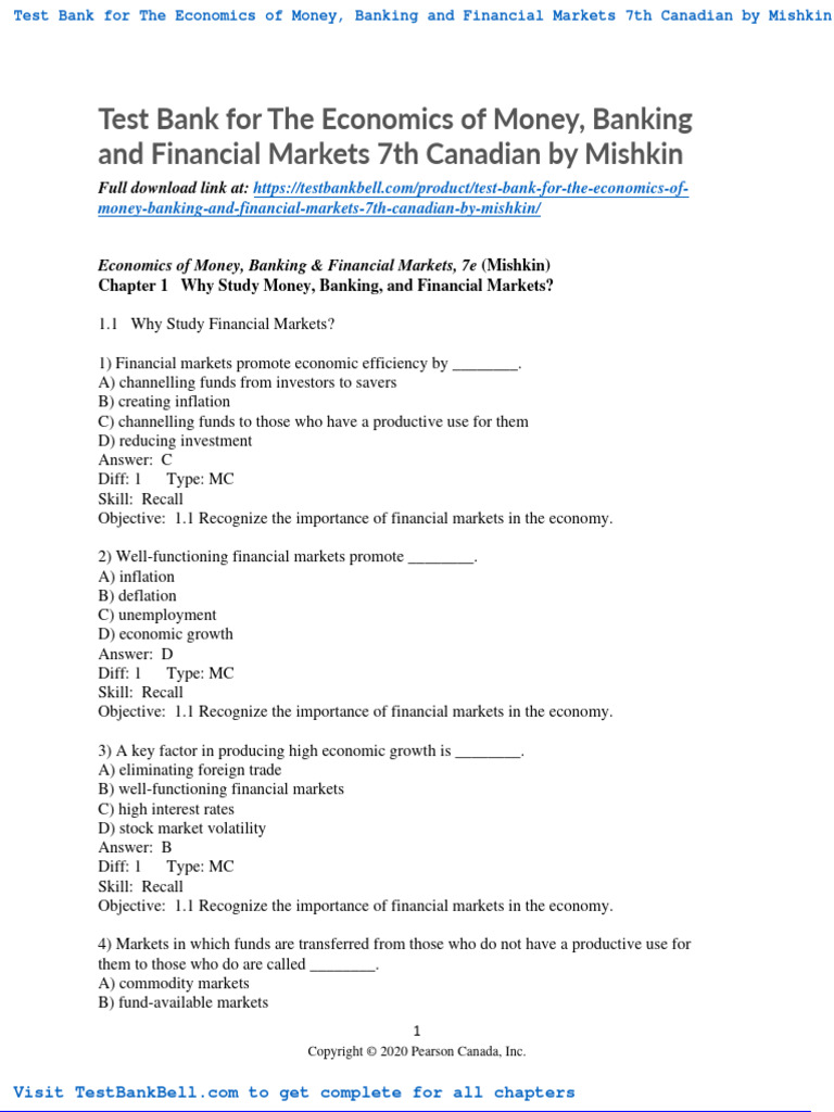 Test Bank For The Economics of Money Banking and Financial Markets 7th