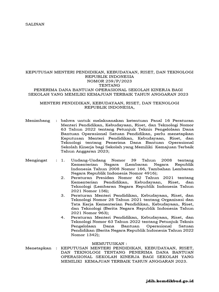 Kepmen bos kinerja 2023 ok pdf