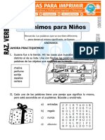 Ficha de Sinonimos para Niños para Segundo de Primaria