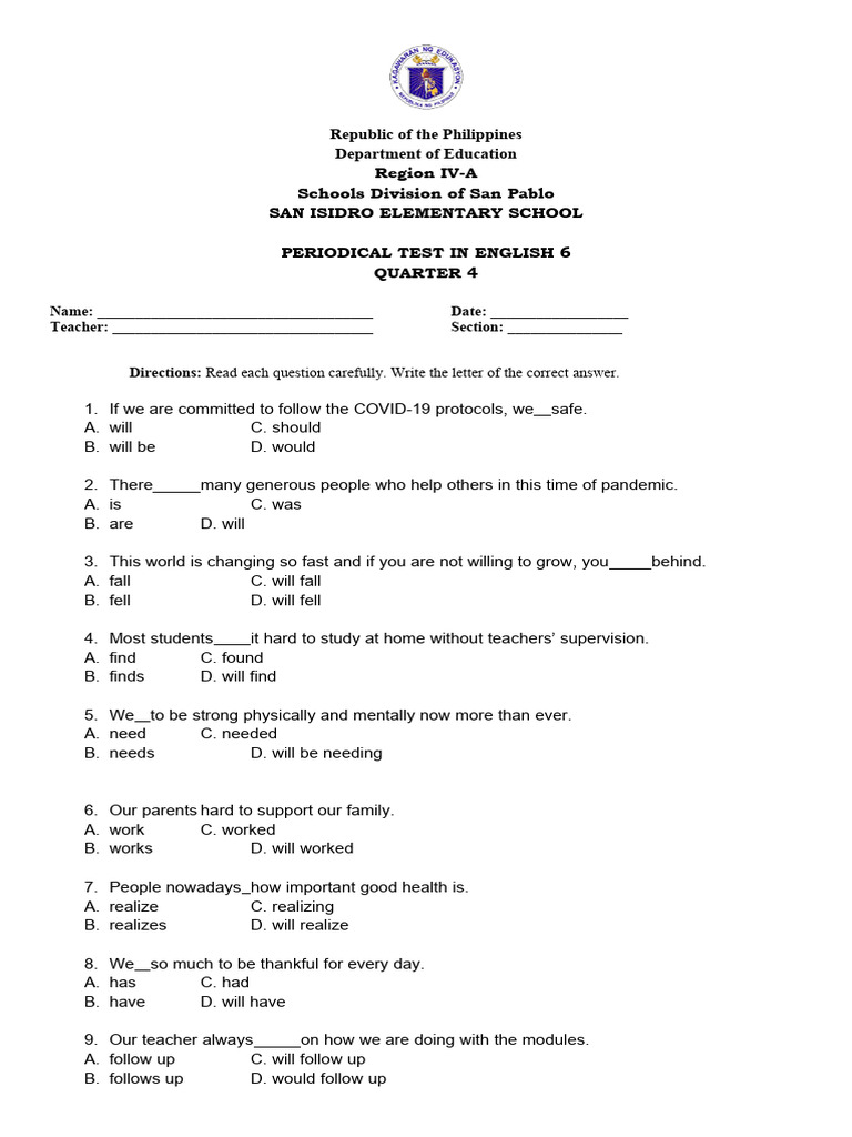 Example Of Essay Test In English