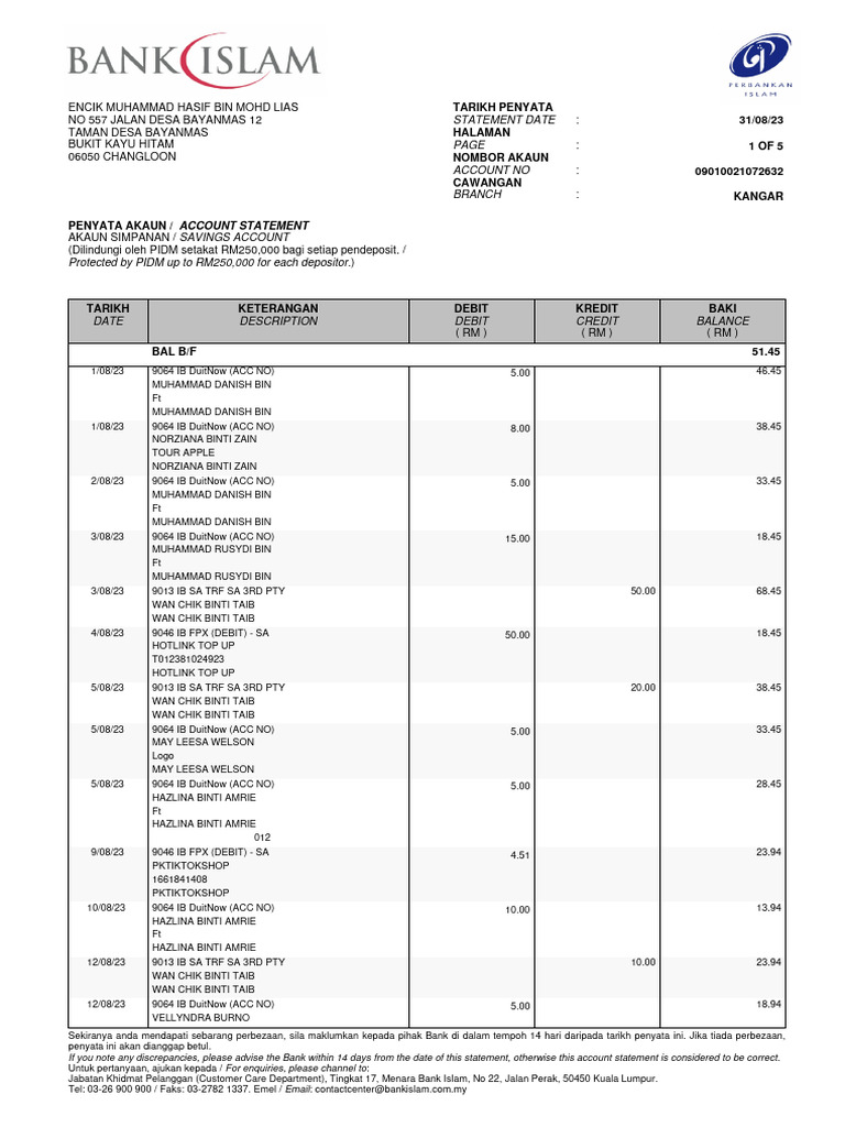 Estatement-202308 20230912082652 | PDF | Debits And Credits | Banking