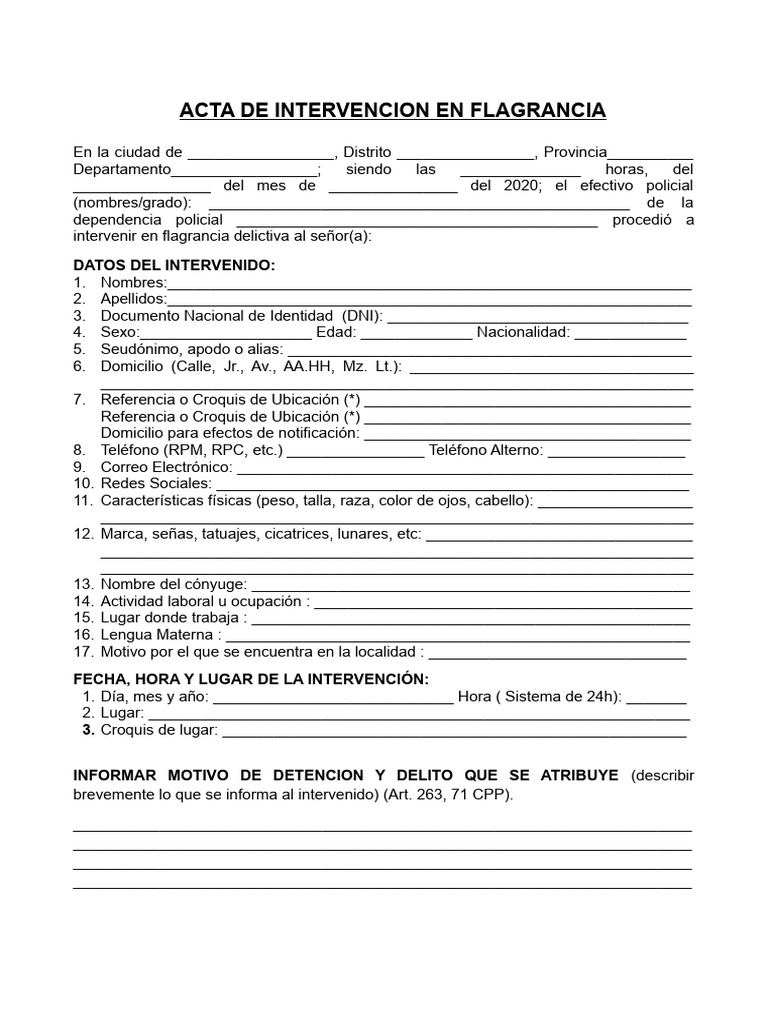 Acta de Intervención en Flagrancia | PDF | Justicia | Crimen y violencia