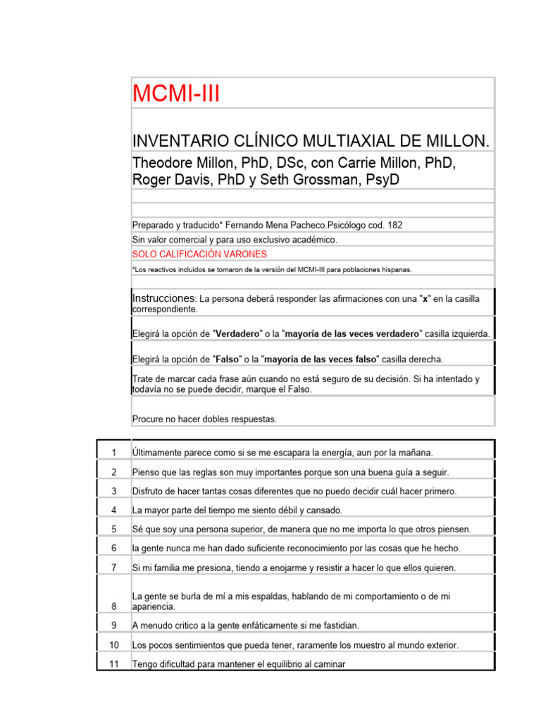 MCMI-III: Evaluación de Personalidad | PDF | Sicología