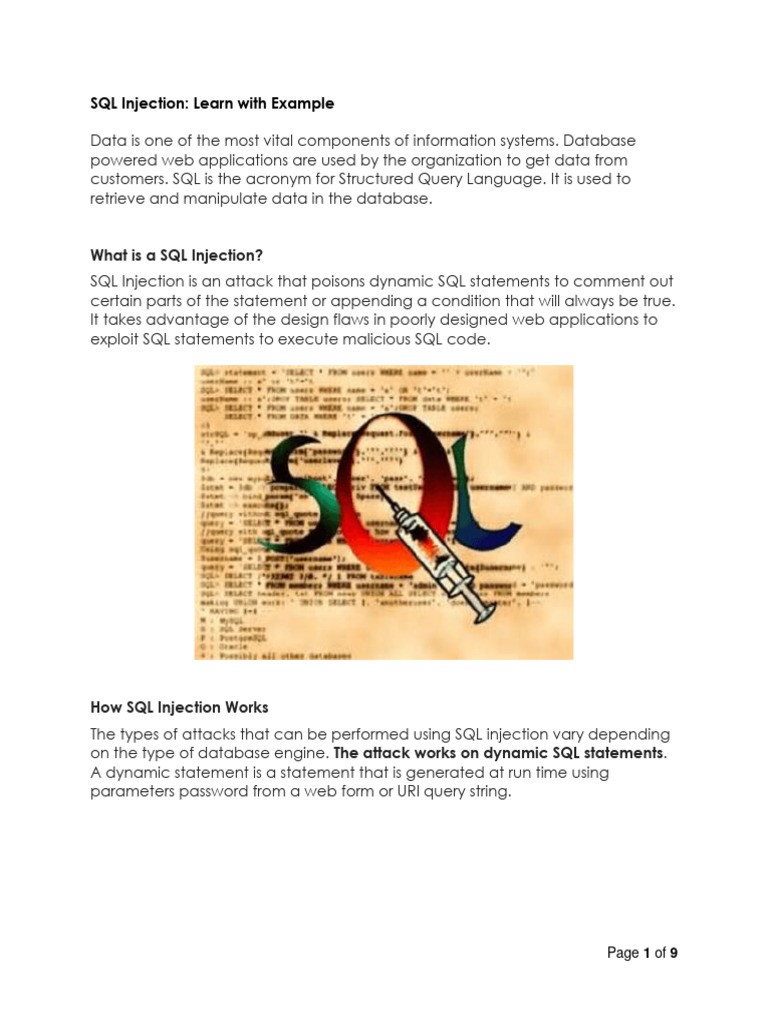SQL Injection | PDF | World Wide Web | Internet & Web