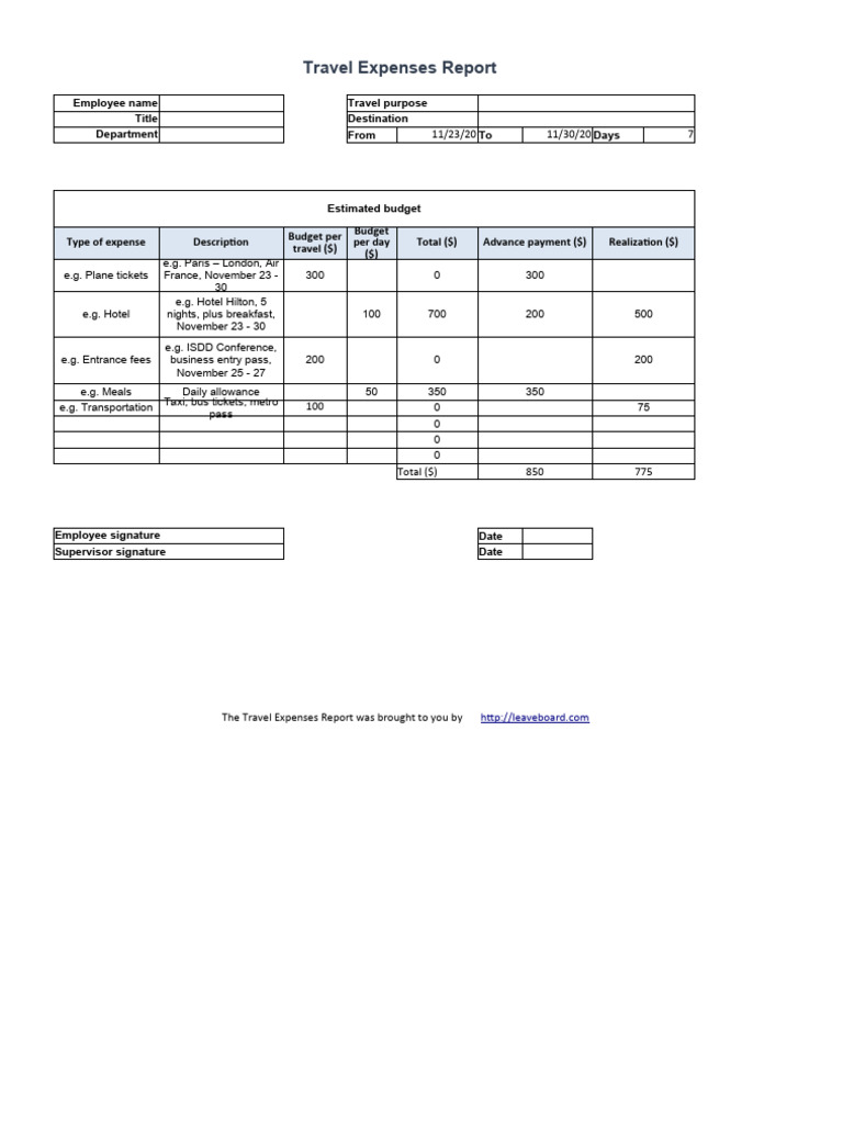 Travel Expenses Report Summary | PDF