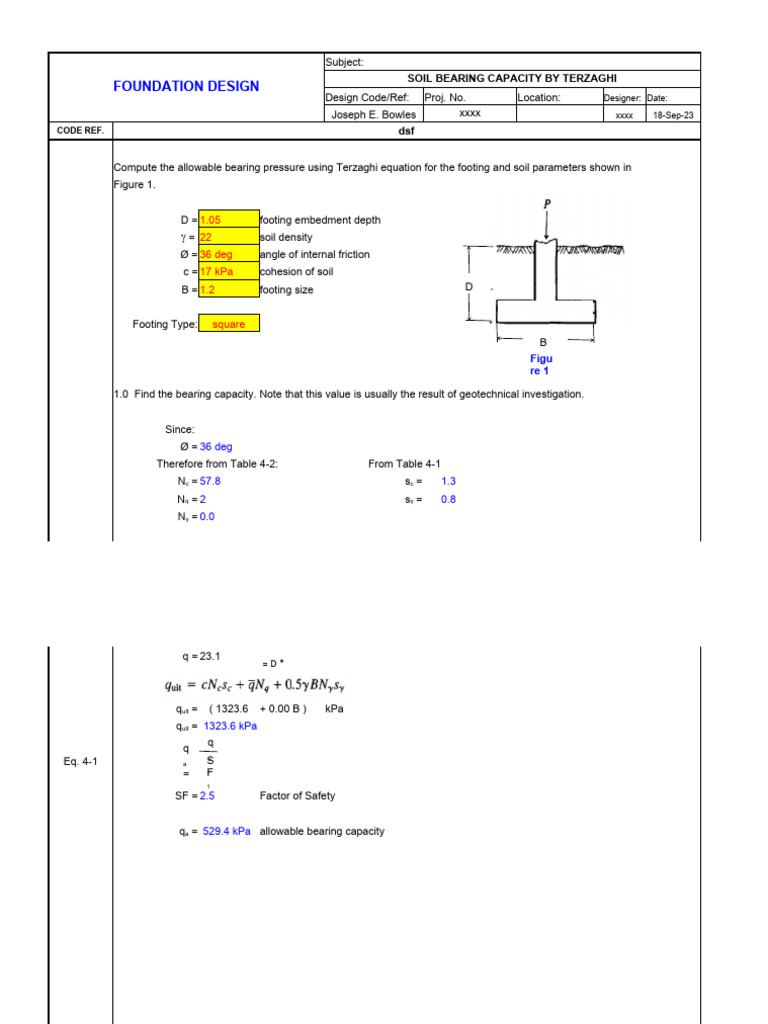Soil Bearing Capacity Calculation PDF Earth Sciences Solid Mechanics