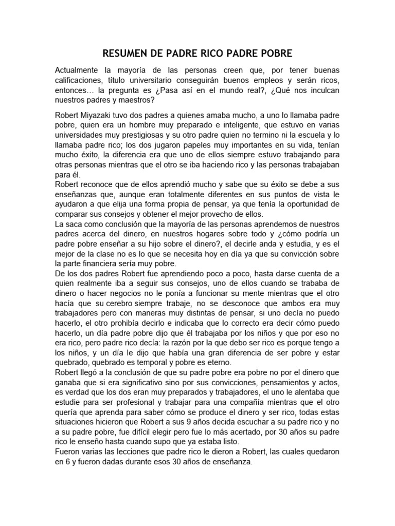Resumen de Padre Rico Padre Pobre | PDF