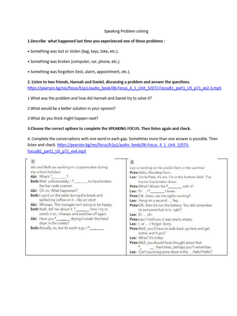 Problem Solving Speaking Activities | PDF | Career & Growth