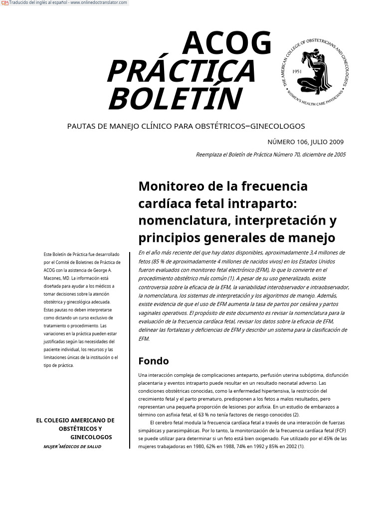 ACOG Monitoreo .En - Es | PDF | Parto | Parto prematuro
