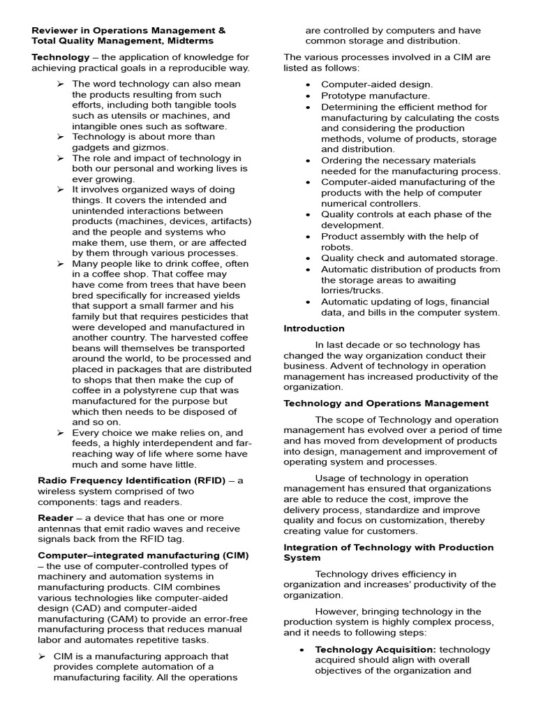 Technology in Operations Management | PDF | Enterprise Resource ...