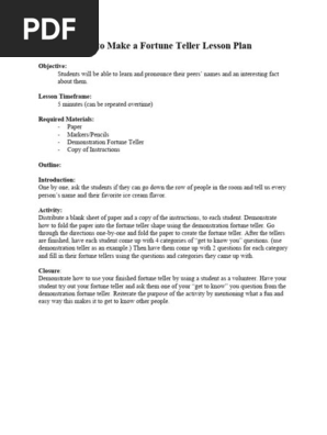 How to Make a Fortune Teller Lesson Plan