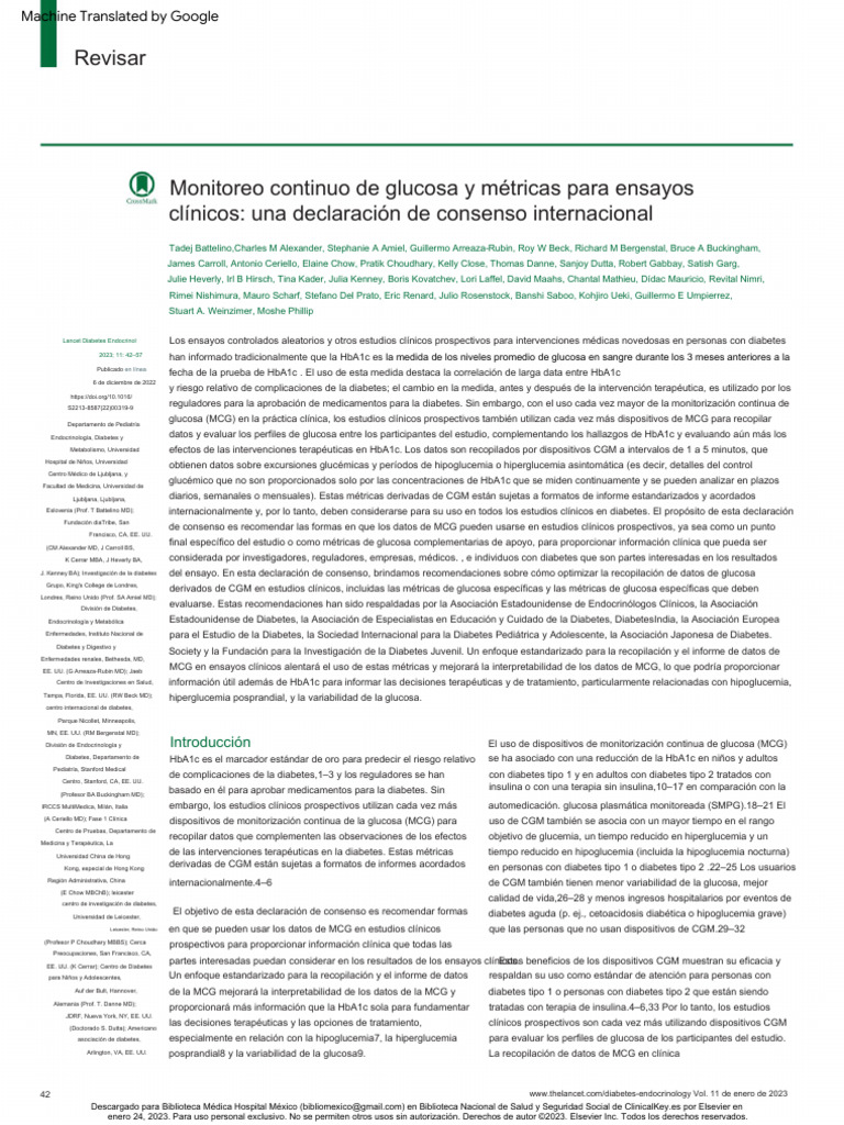 Continuous Glucose Monitoring and Metrics For Clinical - Consensus ...