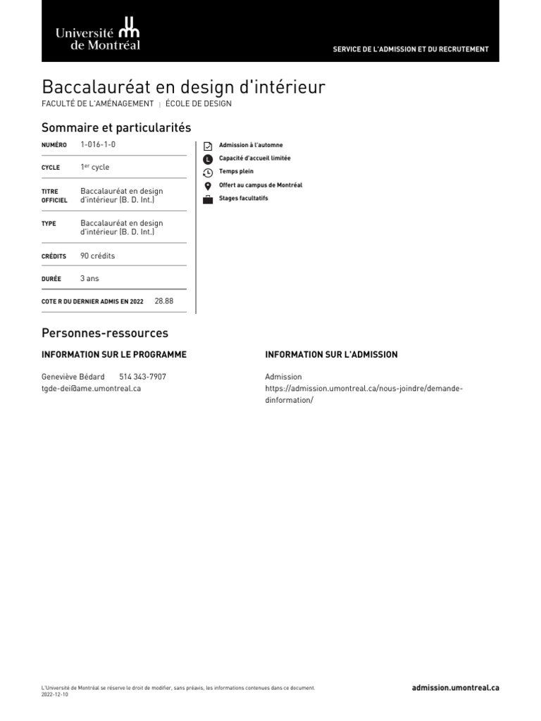 UdeM Baccalauréat en Design D'intérieur | PDF | Conception