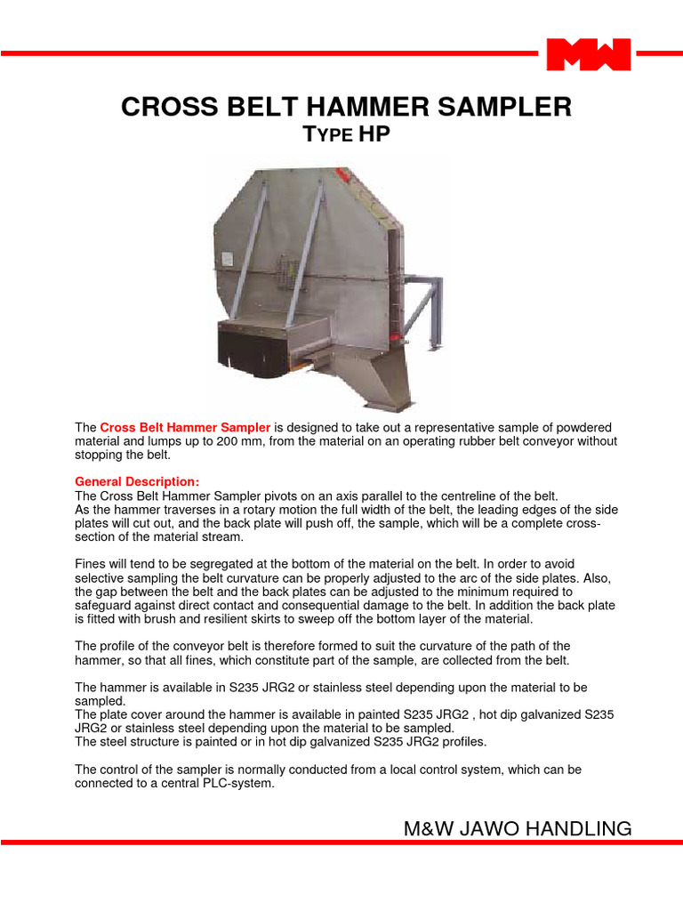 Cross Belt Hammer Sampler PDF Belt (Mechanical) Machines