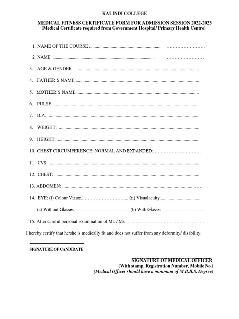 Medical Fitness Certificate Format 2022-23 | PDF | Health Care | Medicine