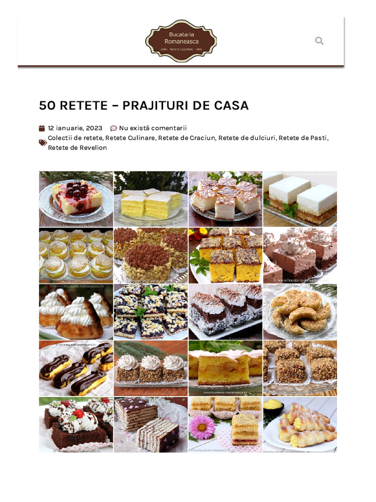50 Retete - Prajituri de Casa - Bucataria Romaneasca | PDF