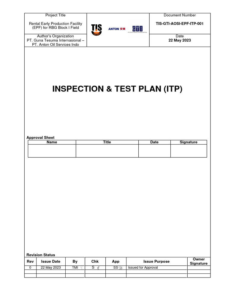 EPF Inspection & Test Plan for RBG Block I | PDF | Welding | Construction