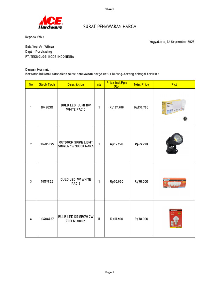Penawaran Electrical Ace Hardware PDF