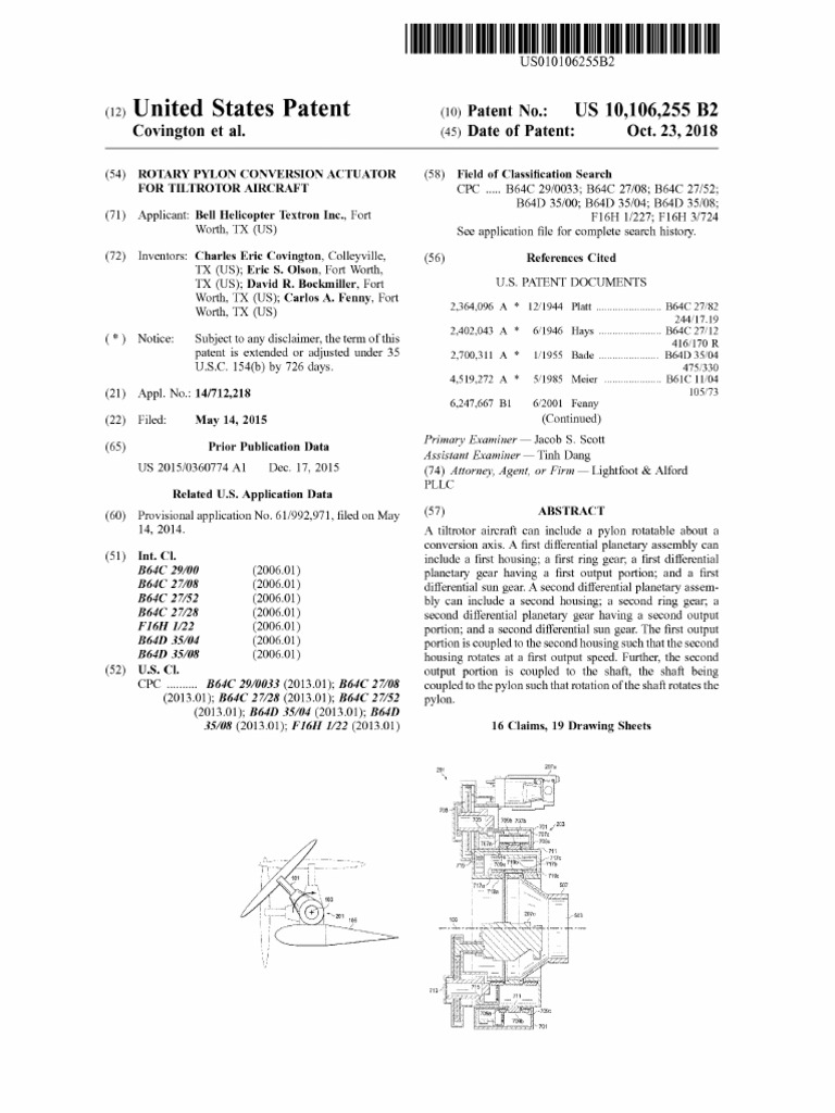 US10106255 Rotary Pylon Conversion Actuator For Tiltrotor Aircraft ...
