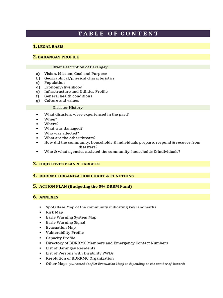 BDRRM Table of COntents | PDF