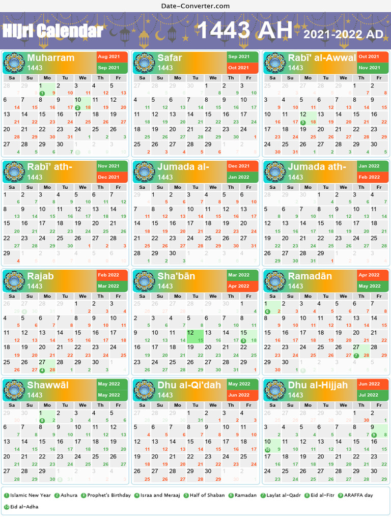 Hijri Calendar 1443 en | PDF | Ramadan | Jours fériés religieux définis