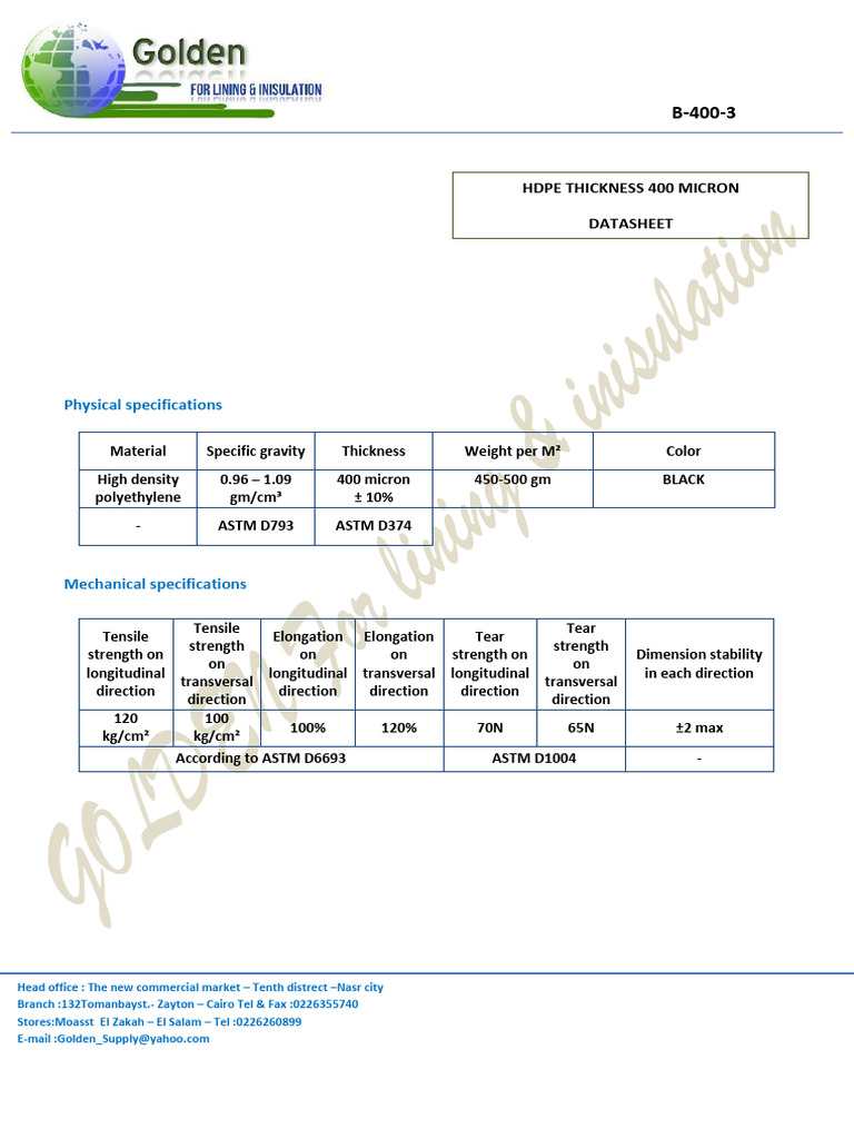 data sheet لمشمع 400 ميكرون | PDF