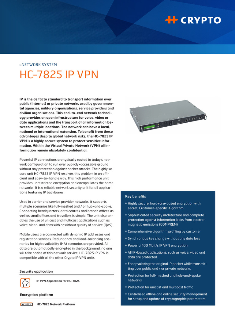 HC-7825 IP VPN: Secure Network Encryption | PDF | Computer Network | Key  (Cryptography)