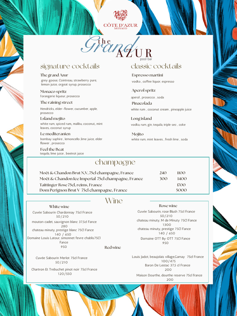 Blue Green Elegant Tropical Restaurant Cafe Menu | PDF