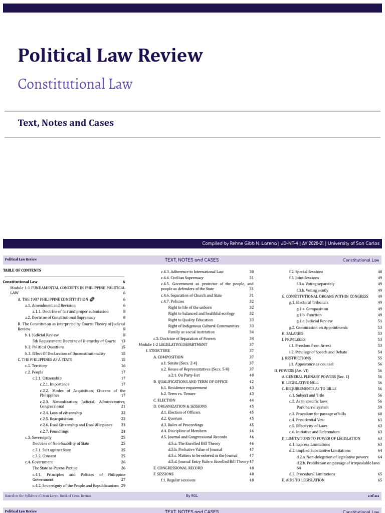 Philippine Constitutional Law Review | PDF | Initiative | Constitution
