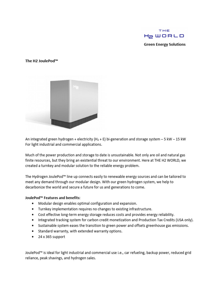 The H2 World - JoulePod - JoulePack - Preliminary - Datasheets | PDF ...