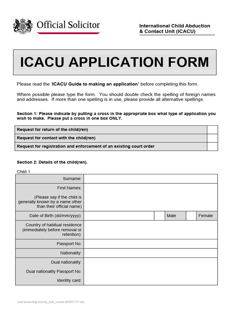 International Child Abduction Contact Unit Application Form | PDF ...