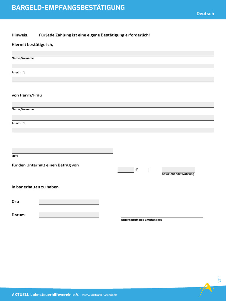 Bestaetigung Bargeld Empfangsbestaetigung Deutsch V21 1 Akt PDF