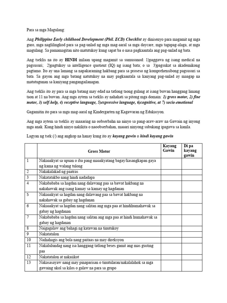 ECD Checklist | PDF